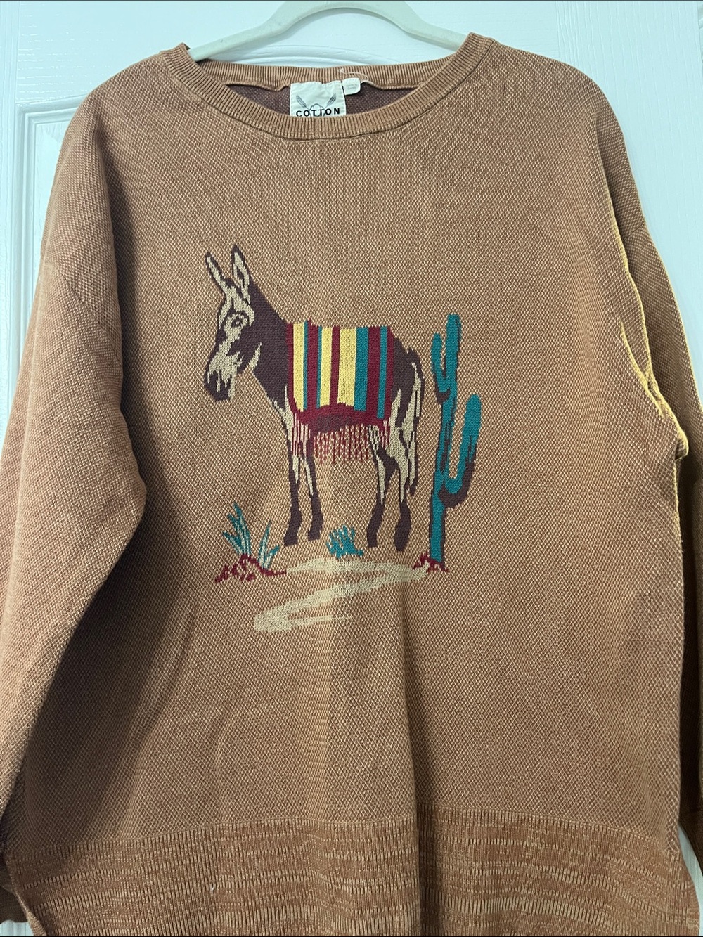 Cotton Rye Tan Crewneck Sweater with Donkey Graphic